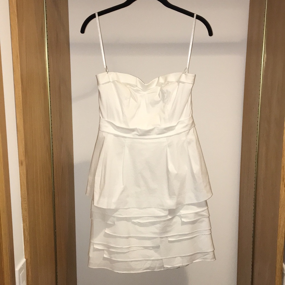 BCBG White Strapless Peplum Tiered Dress- 6
